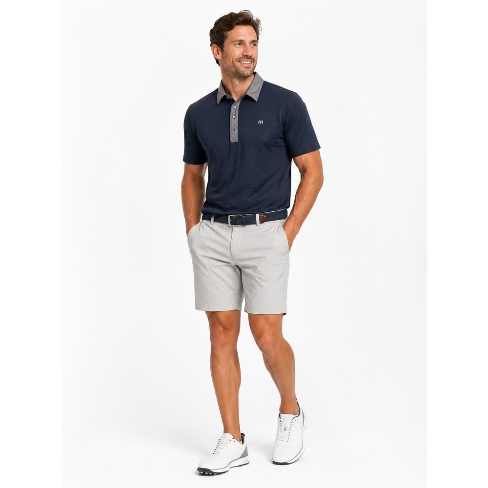 Travis Mathew Men Navy Blue Grey Athletic Performance Golf Polo Shirt Medium